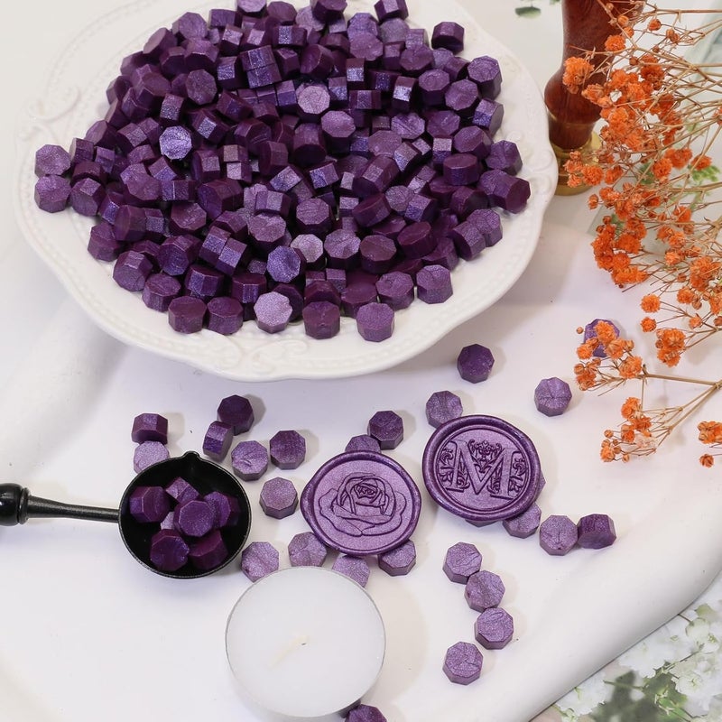 Atopbb 300 Pcs Wax Seal Beads, Sealing Wax Beads, Refilling Octagon Wax Sealing Beads for Wax Stamp Sealing, Perfect for Wedding Invitations, Christmas Cards, Envelopes, Letter Sealing (Purple) - Image 3